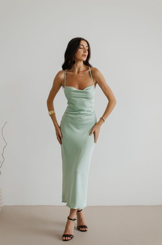 Плаття-комбінація з шовку Adriana зі шнурівкою ззаду оливка