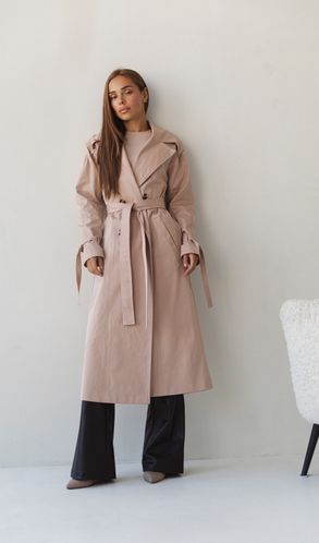 Тренч коттоновый классический Amsterdam двубортный с поясом бежевый