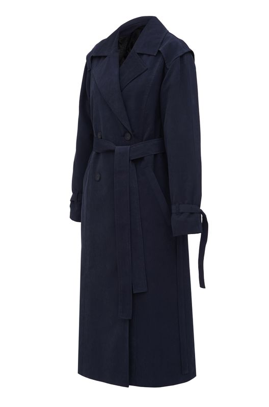 Тренч коттоновый классический Amsterdam двубортный с поясом темно-синий