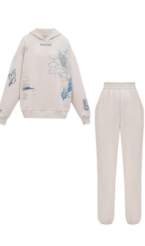 Костюм спортивный с авторским принтом BLACK SEA свитшот и брюки бежевый