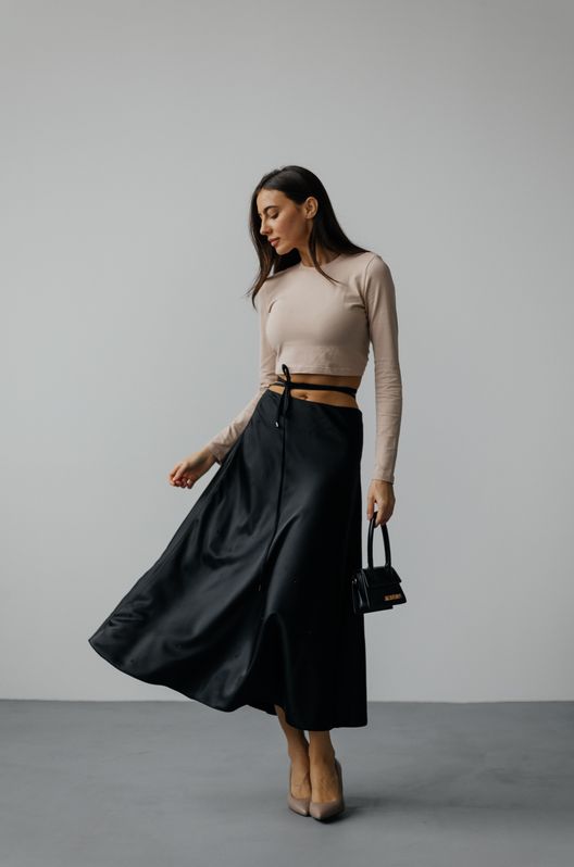 Юбка шелковая миди Brilliance со стразами черная