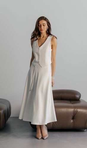 Юбка шелковая миди Brilliance со стразами белая