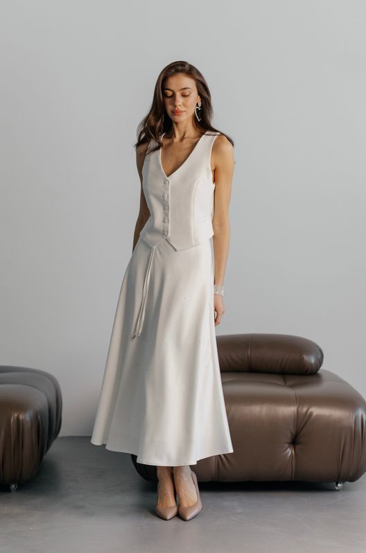 Юбка шелковая миди Brilliance со стразами белая