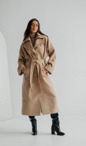 Пальто удлиненное из турецкого кашемира KIMONO демисезонное бежевое