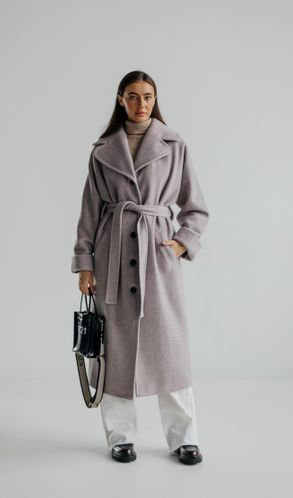 Пальто из турецкого кашемира удлиненное со съемной теплой подкладкой Kimono жемчужное