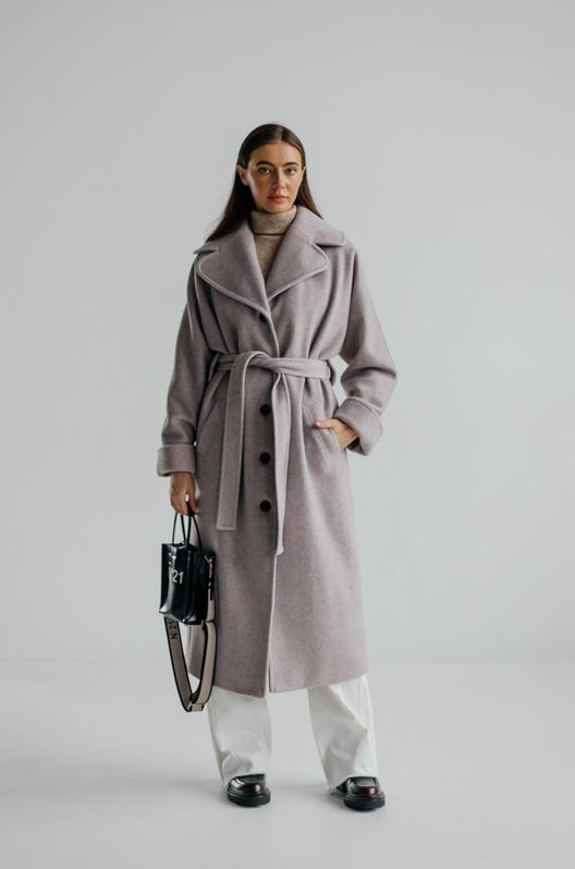 Пальто из турецкого кашемира удлиненное со съемной теплой подкладкой Kimono жемчужное