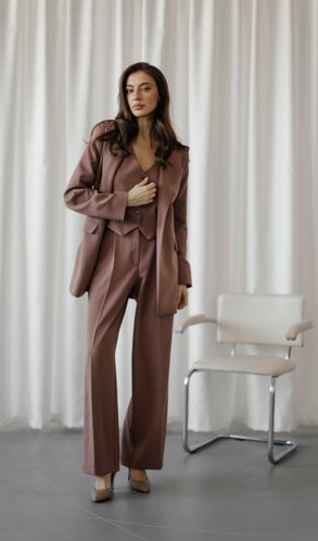 Костюм класичний Jane піджак та штани-палаццо шоколадний