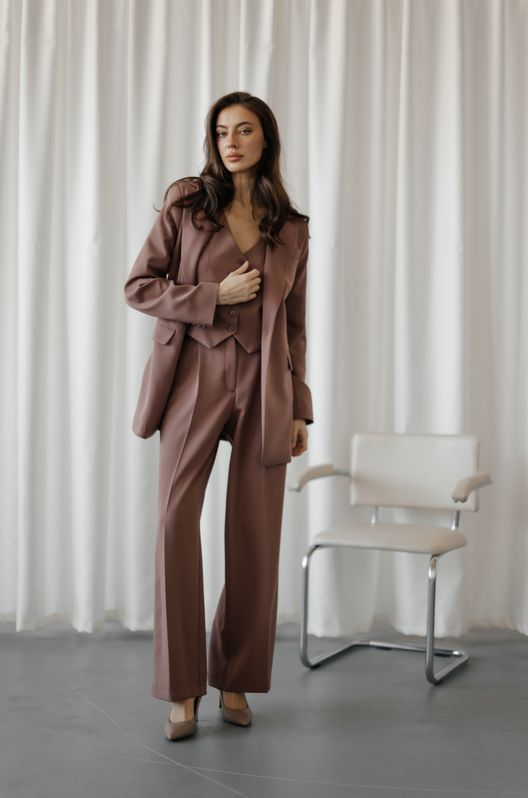 Костюм класичний Jane піджак та штани-палаццо шоколадний