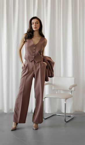 Костюм жилет и брюки-палаццо на корсажной ленте шоколадный