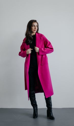 Пальто із напіввовни Осінь-Весна двобортне Marilyn демісезонне малинове RTL