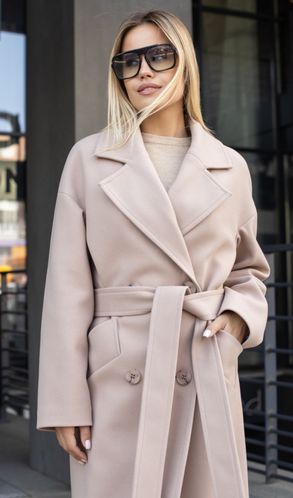 Пальто із напіввовни Осінь-Весна двобортне Marilyn демісезонне бежеве RTL