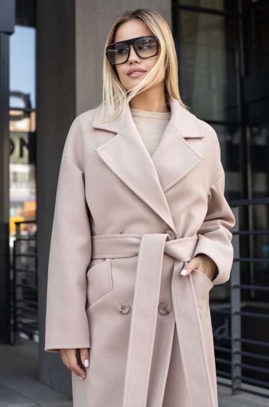 Пальто із напіввовни Осінь-Весна двобортне Marilyn демісезонне бежеве RTL