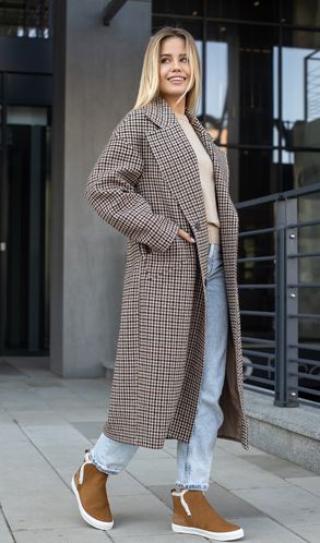 Пальто із напіввовни Осінь-Весна двобортне Marilyn демісезонне коричневе RTL