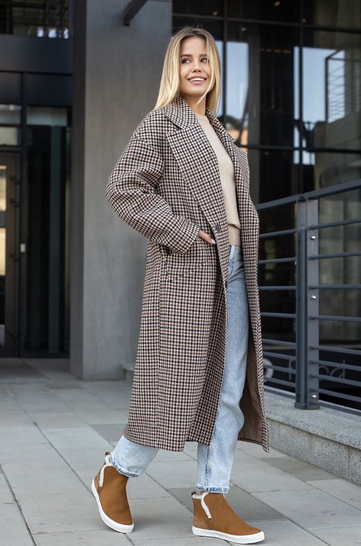 Пальто із напіввовни Осінь-Весна двобортне Marilyn демісезонне коричневе RTL