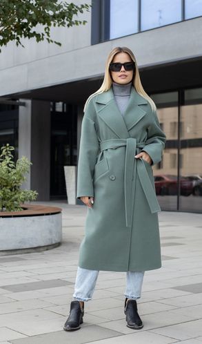 Пальто із напіввовни Осінь-Весна двобортне Marilyn демісезонне оливка RTL