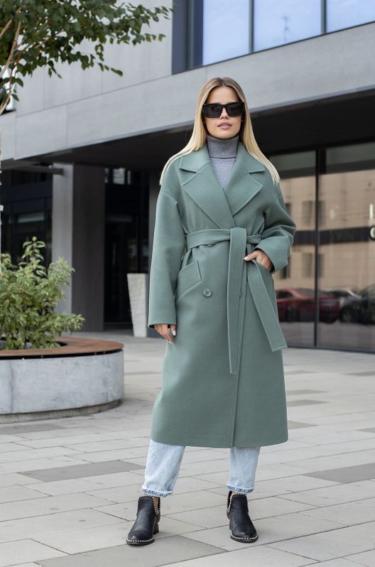 Пальто із напіввовни Осінь-Весна двобортне Marilyn демісезонне оливка RTL