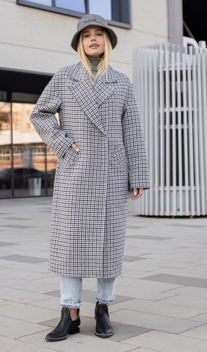 Пальто із напіввовни Осінь-Весна двобортне Marilyn демісезонне світло-сіре RTL