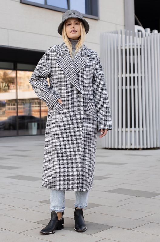 Пальто із напіввовни Осінь-Весна двобортне Marilyn демісезонне світло-сіре RTL