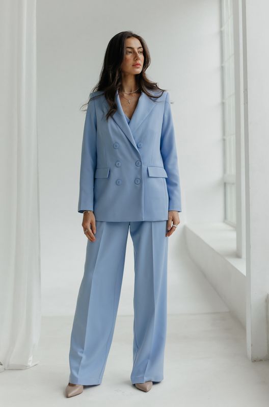 Костюм з жакетом Смарт і штанами-палаццо на корсажній стрічці блакитний