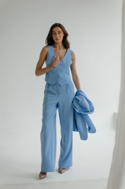 Штани-палаццо оверсайз на корсажній стрічці блакитні