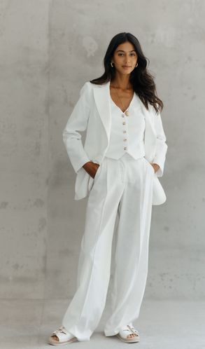 Костюм льняной Тройка Marocco пиджак жилет и брюки-палаццо белый