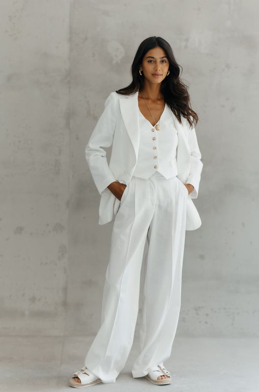 Костюм льняной Тройка Marocco пиджак жилет и брюки-палаццо белый