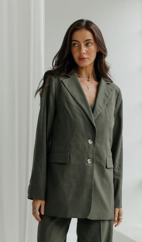 Пиджак льняной Марокко прямого кроя однобортный хаки