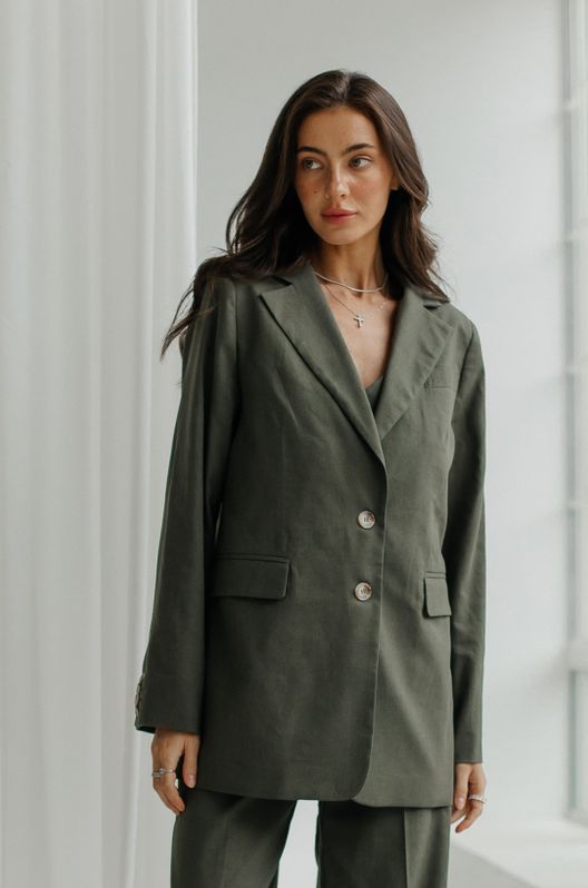 Пиджак льняной Марокко прямого кроя однобортный хаки