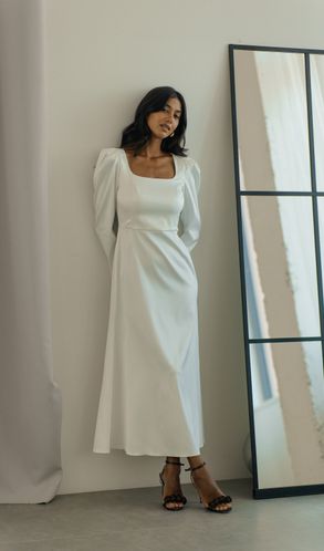 Свадебное Платье SWAN из атласа миди с длинным рукавом 