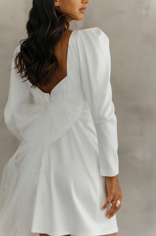 Свадебное Платье EVA MINI бантом на спинe из премиум атласа