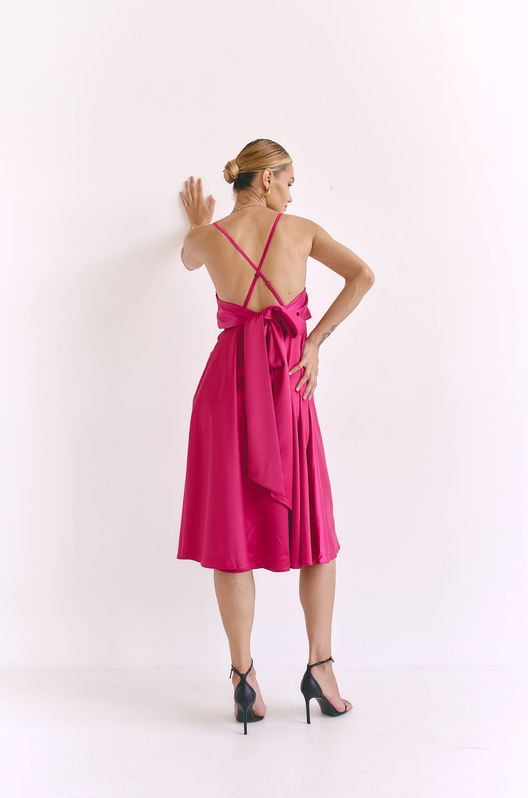 Платье шелковое Amelia с открытой спинкой и красивым бантом малиновое