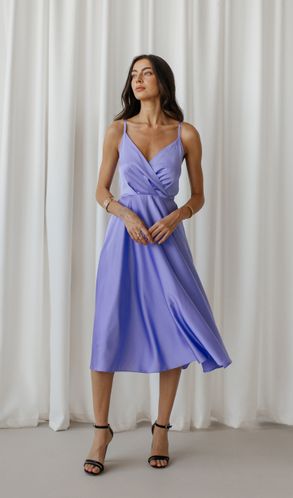 Платье шелковое Amelia с открытой спинкой и красивым бантом лавандовое