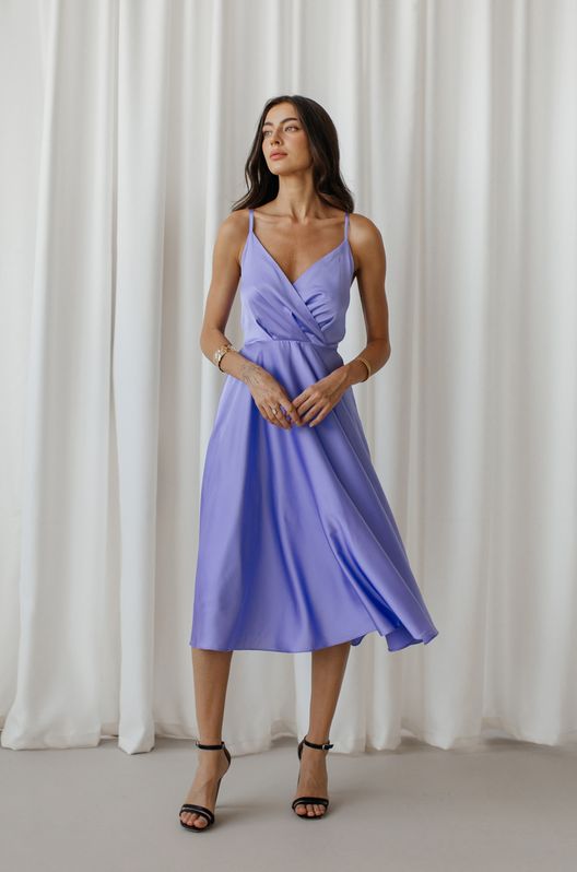 Платье шелковое Amelia с открытой спинкой и красивым бантом лавандовое