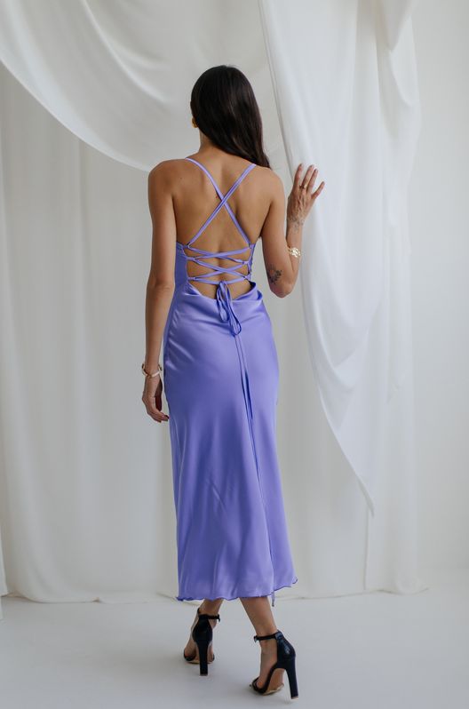 Плаття-комбінація з шовку Adriana зі шнурівкою ззаду лавандове