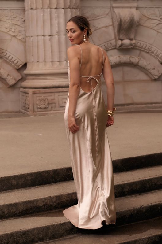 Платье із шовку Luna Maxi на тонких бретелях максі  Перлинний
