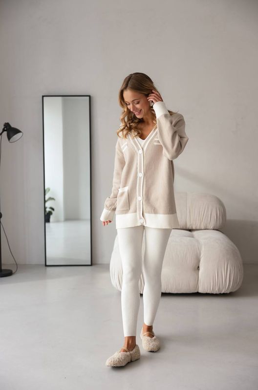 Кардиган вязаный удлиненный Betsi с карманчиком бежевый RTL