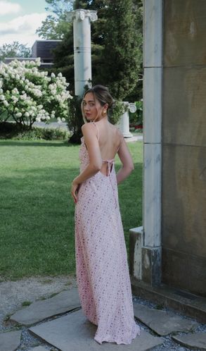 Сукня з шовку з відкритою спинкою у довжині максі Рожева