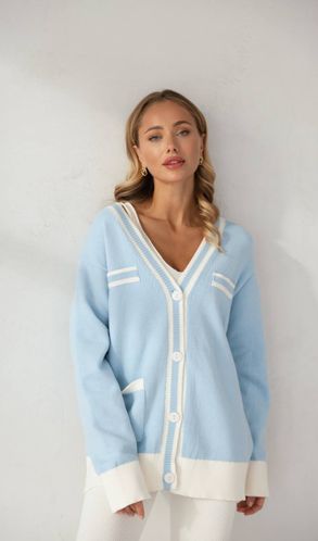 Кардиган вязаный удлиненный Betsi с карманчиком голубой RTL