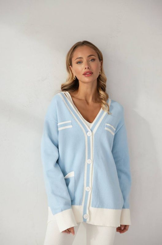 Кардиган вязаный удлиненный Betsi с карманчиком голубой RTL