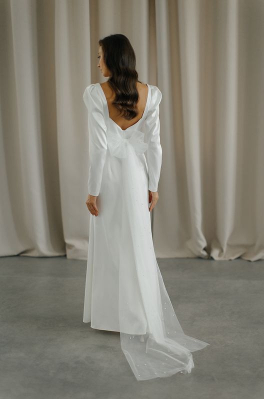 Свадебное Платье Eva MAXI  из атласа с бантом на спинке