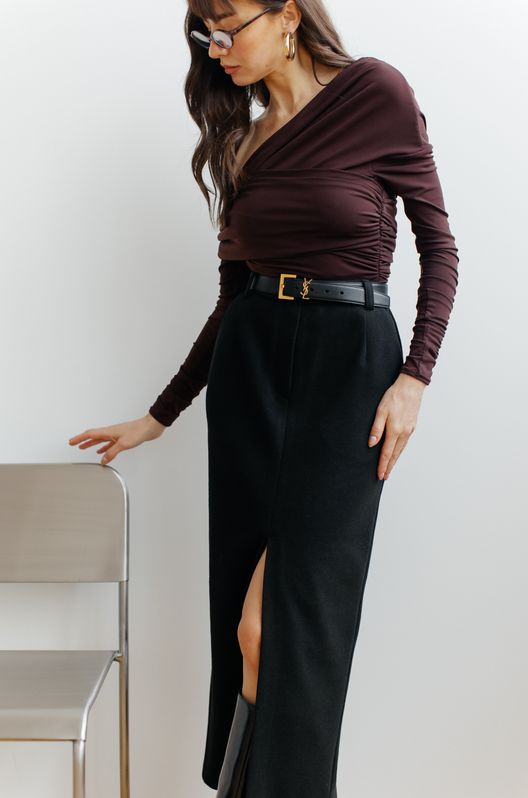 Юбка KIRA зимняя макси из шерсти диагональ