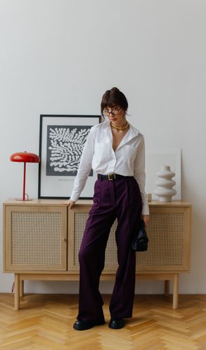 Брюки-палаццо Оверсайз на корсажной ленте Сливовый