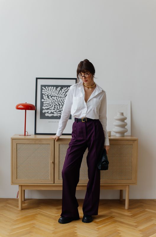 Брюки-палаццо Оверсайз на корсажной ленте Сливовый