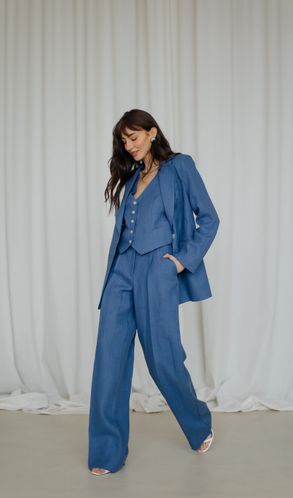 Костюм Трійка лляний MOROCCO жакет жилет та штани-палаццо Синій Джинс