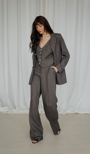 Костюм Трійка лляний MOROCCO жакет жилет та штани-палаццо Коричневий