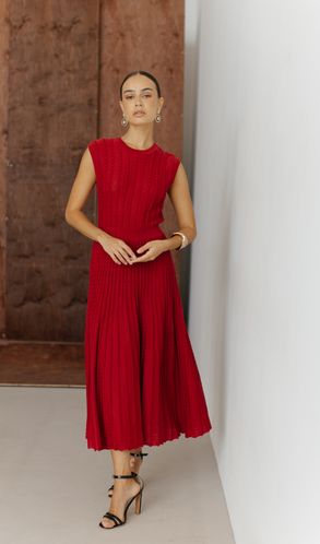 Плаття в'язане SARAH з плісірованою спідницею Червоне