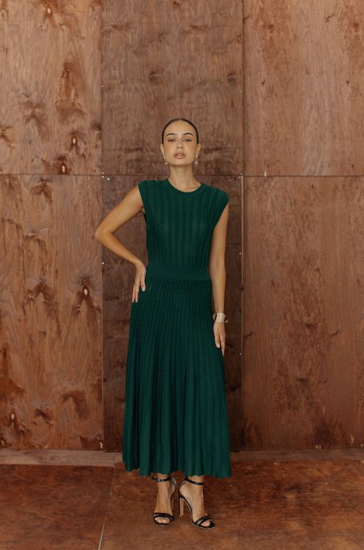 Плаття в'язане SARAH з плісірованою спідницею Ізумрудний