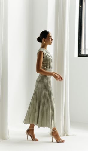 Плаття в'язане SARAH з плісірованою спідницею Оливковий