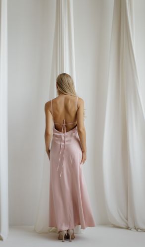 Платье из шелка Luna Maxi на тонких бретелях макси  Пыльная роза 