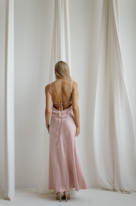 Платье из шелка Luna Maxi на тонких бретелях макси  Пыльная роза 